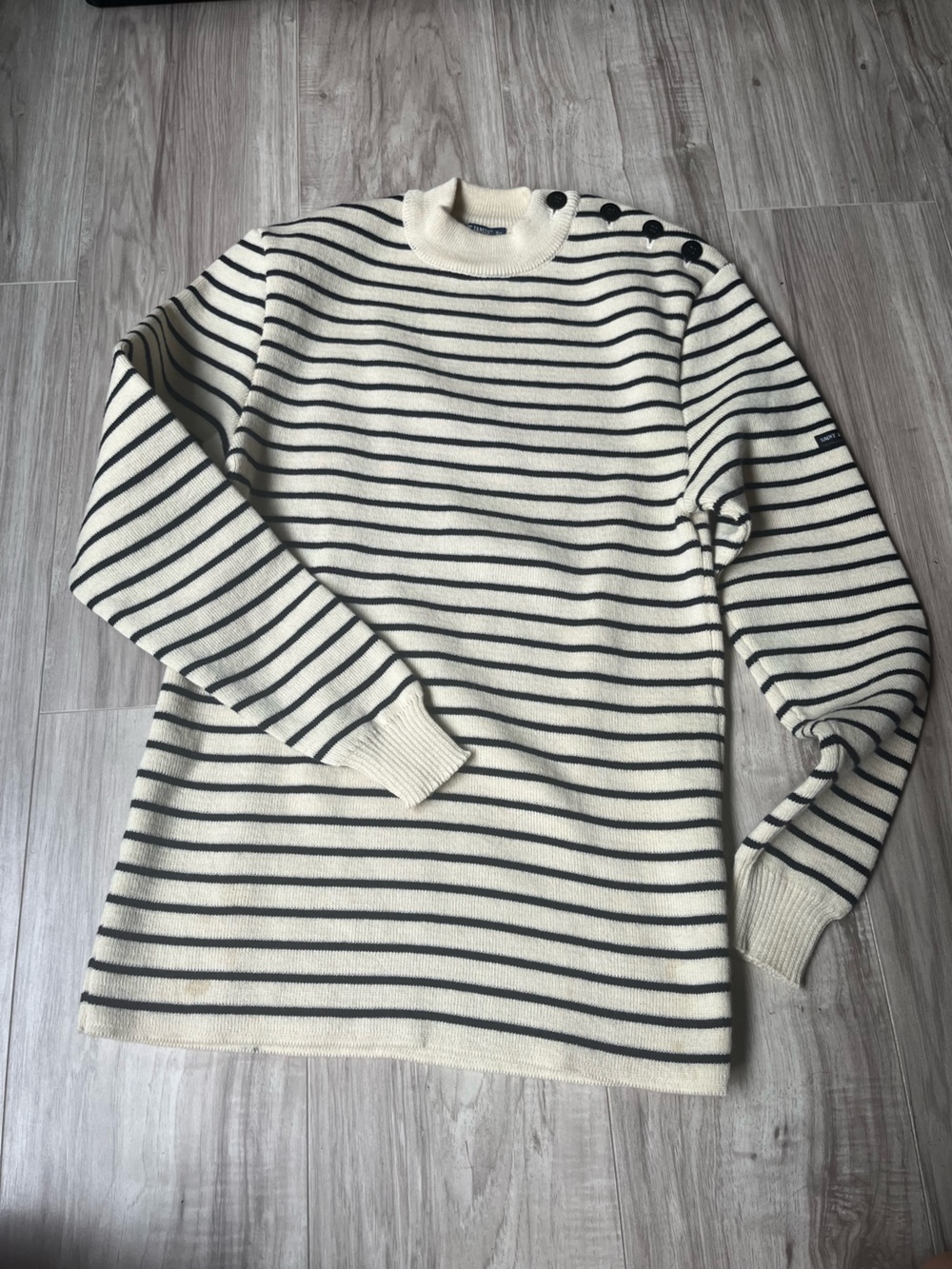 Saint James Cream & Black Striped Knit Top